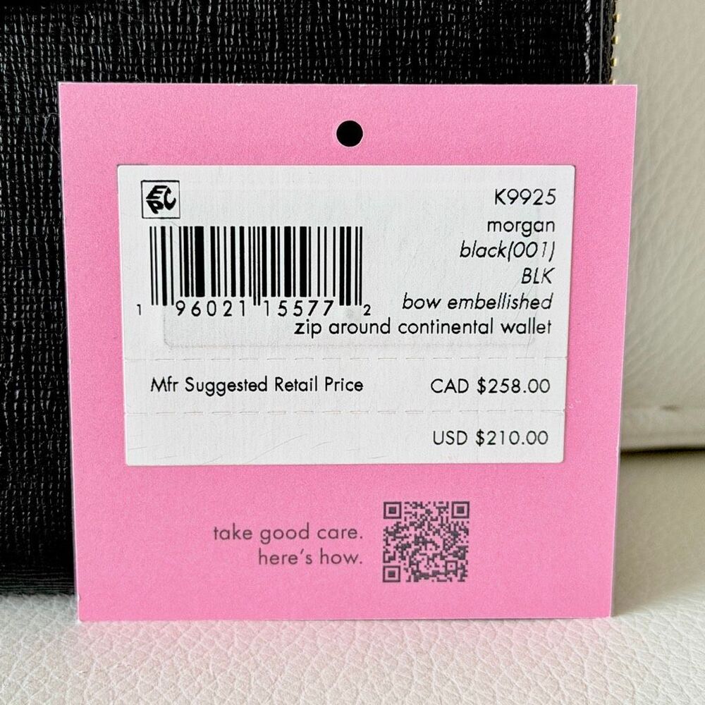 NWT Kate Spade Black Leather Morgan Bow Embellished Zip Around Continental Walle - Picture 11 of 16